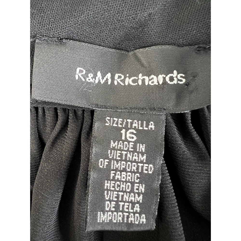 R&M Richards Formal Dress Black Sequined Waist Peephole Slit Sz 16 Prom - Picture 15 of 16